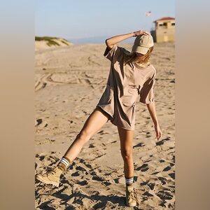 Free people FP movement hot shot tee Romper Mocha Latte Sporty athleisure NEW